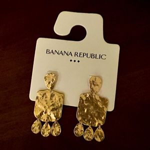 Gold hammered bomhemian dangling earrings, approximately 2.5” long.